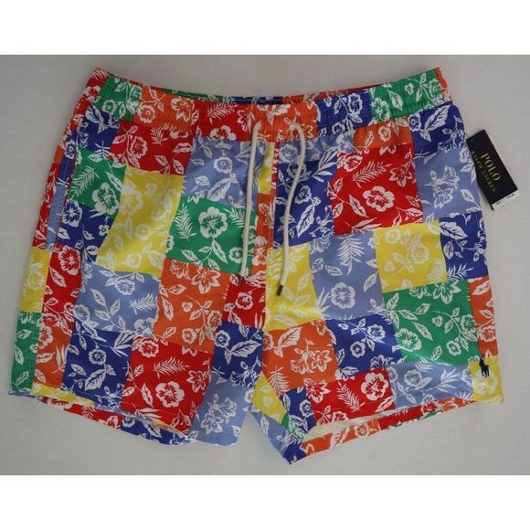 Polo Ralph Lauren Men's Sz XL Multi Color Block Floral Print Swim Trunks $125 - Picture 1 of 10